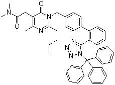 2-Butyl-1,6-dihydro-N,N,4-trimethyl-6-oxo-1-[[2'-[1-(triphenylmethyl)-1H-tetrazol-5-yl][1,1'-biphenyl]-4-yl]methyl]-5-pyrimidineacetamide molecular structure (CAS 503155-67-7)