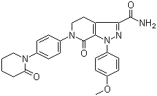 structure of CAS# 503612-47-3, Apixaban;1-(4-Methoxyphenyl)-7-oxo-6-[4-(2-oxopiperidin-1-yl)phenyl]-4,5,6,7-tetrahydro-1H-pyrazolo[3,4-c]pyridine-3-carboxamide