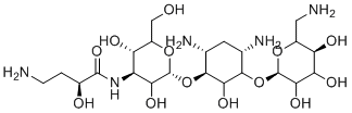 (2S)-4-amino-N-[(2S,4S,5S)-2-[(1S,4S,6R)-4,6-diamino-3-[(2R,5S)-6-(aminomethyl)-3,4,5-trihydroxyoxan-2-yl]oxy-2-hydroxycyclohexyl]oxy-3,5-dihydroxy-6-(hydroxymethyl)oxan-4-yl]-2-hydroxybutanamide molecular structure (CAS 50725-25-2)