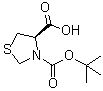 structure of CAS# 51077-16-8, (4R)-3-(tert-Butoxycarbonyl)-1,3-thiazolidine-4-carboxylic acid;N-(tert-Butoxycarbonyl)-L-thioproline; tert-Butyloxycarbonyl-L-thiazolidine-4-carboxylic acid
