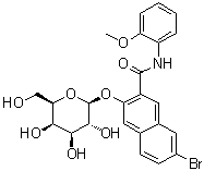 structure of CAS# 51349-63-4, 7-Bromo-3-(beta-D-galactopyranosyloxy)-N-(2-methoxyphenyl)-2-naphthalenecarboxamide
