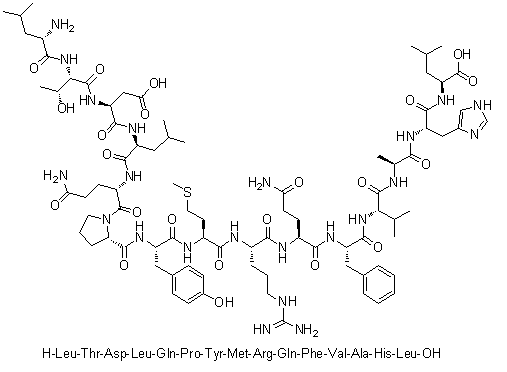 L-Leucyl-L-threonyl-L-alpha-aspartyl-L-leucyl-L-glutaminyl-L-prolyl-L-tyrosyl-L-methionyl-L-arginyl-L-glutaminyl-L-phenylalanyl-L-valyl-L-alanyl-L-histidyl-L-leucine molecular structure (CAS 524061-16-3)
