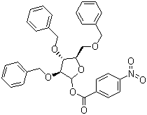 结构式 CAS# 52522-49-3, 1-对硝基苯甲酸-2,3,5-三苄氧基-D-阿拉伯呋喃糖苷; 1-对硝基苯甲酸-2,3,5-三苄氧基-D-阿拉伯呋喃糖甙