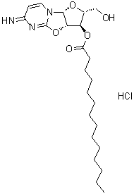 Tetradecanoic acid [2R-(2alpha,3beta,3abeta,9abeta)]-2,3,3a,9a-tetrahydro-2-(hydroxymethyl)-6-imino-6H-furo[2',3':4,5]oxazolo[3,2-a]pyrimidin-3-yl ester monohydrochloride molecular structure (CAS 53758-26-2)