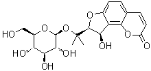 structure of CAS# 53947-89-0, Apterin;(8S,9R)-8-[1-(beta-D-Glucopyranosyloxy)-1-methylethyl]-8,9-dihydro-9-hydroxy-2H-furo[2,3-h]-1-benzopyran-2-one