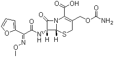 structure of CAS# 55268-75-2, Cefuroxime;Cefuroxime acid; (6R,7R)-3-[[(Aminocarbonyl)oxy]methyl]-7-[[(2E)-2-(2-furanyl)-2-(methoxyimino)-1-oxoethyl]amino]-8-oxo-5-thia-1-azabicyclo[4.2.0]oct-2-ene-2-carboxylic acid
