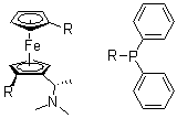 structure of CAS# 55650-59-4, (2S)-1-[(1S)-1-(Dimethylamino)ethyl]-1',2-bis(diphenylphosphino)ferrocene