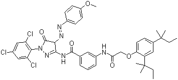 1-(2,4,6-Trichlorophenyl)-3-[3-(2,4-di-tert-pentylphenoxy)acetamidobenzamido]-4-(4-methoxyphenyl)azo-2-pyrazolin-5-one molecular structure (CAS 55664-78-3)