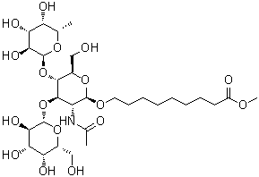 9-[[O-6-Deoxy-alpha-L-galactopyranosyl-(1→4)-O-[beta-D-galactopyranosyl-(1→3)]-2-(acetylamino)-2-deoxy-beta-D-glucopyranosyl]oxy]nonanoic acid methyl ester molecular structure (CAS 56343-02-3)