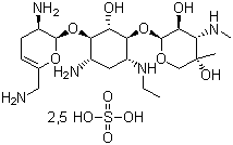 structure of CAS# 56391-57-2, Netilmicin sulfate ;(2R,3R,4R,5R)-2-[(1S,2S,3R,4S,6R)-4-Amino-3-[[(2S,3R)-3-amino-6-(aminomethyl)-3,4-dihydro-2H-pyran-2-yl]oxy]-6-ethylamino-2-hydroxycyclohexyl]oxy-5-methyl-4-methylaminooxane-3,5-diol sulfate (2:5)