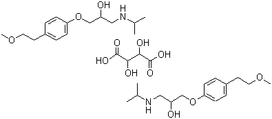 structure of CAS# 56392-17-7, Metoprolol tartrate;1-(Isopropylamino)-3-(p-(2-methoxyethyl)phenoxy)-2-propanol (2:1) Dextro-tartrate salt