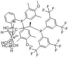 (1S)-1-[(1R)-1-[bis[3,5-bis(trifluoromethyl)phenyl]phosphino]ethyl]-2-[2-[bis(4-methoxy-3,5-dimethylphenyl)phosphino]phenyl]ferrocene molecular structure (CAS 565184-34-1)