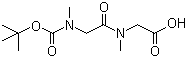 structure of CAS# 56612-14-7, 2-(2-((tert-Butoxycarbonyl)(methyl)amino)-N-methylacetamido)acetic acid;[N-[2-(N-((tert-Butoxy)carbonyl)-N-methylamino)acetyl]-N-methylamino]acetic acid; N-[(tert-Butoxy)carbonyl]-N-methylglycyl-N-methylglycine