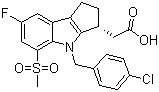 structure of CAS# 571170-77-9, Laropiprant;MK 0524; (3R)-4-[(4-Chlorophenyl)methyl]-7-fluoro-1,2,3,4-tetrahydro-5-(methylsulfonyl)cyclopent[b]indole-3-acetic acid