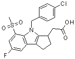 structure of CAS# 571170-81-5, 4-[(4-Chlorophenyl)methyl]-7-fluoro-1,2,3,4-tetrahydro-5-(methylsulfonyl)-cyclopent[b]indole-3-acetic acid