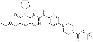 4-[6-[[8-Cyclopentyl-6-(1-ethoxyvinyl)-5-methyl-7-oxo-7,8-dihydropyrido[2,3-d]pyrimidin-2-yl]amino]pyridin-3-yl]piperazine-1-carboxylic acid tert-butyl ester molecular structure (CAS 571189-10-1)