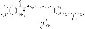 3,5-Diamino-6-chloro-N-[[[4-[4-(2,3-dihydroxypropoxy)phenyl]butyl]amino]iminomethyl]pyrazinecarboxamide monomethanesulfonate (salt) molecular structure (CAS 587879-54-7)