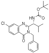 结构式 CAS# 587881-33-2, (R)-[1-(3-苄基-7-氯-4-氧代-3,4-二氢喹唑啉-2-基)-2-甲基丙基]氨基甲酸叔丁酯