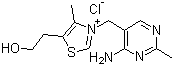 structure of CAS# 59-43-8, Thiamine chloride;Vitamin B1; 3-((4-Amino-2-methyl-5-pyrimidinyl)methyl)-5-(2- hydroxyethyl)-4-methylthiazolium chloride