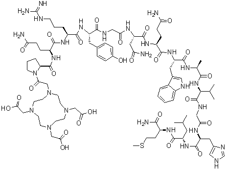 1-[1-[2-[4,7,10-Tris(carboxymethyl)-1,4,7,10-tetraazacyclododec-1-yl]acetyl]-L-proline]-4-L-tyrosine-bombesin molecular structure (CAS 593287-40-2)