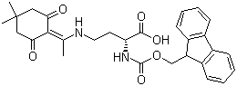 (2R)-4-[[1-(4,4-Dimethyl-2,6-dioxocyclohexylidene)ethyl]amino]-2-[[(9H-fluoren-9-ylmethoxy)carbonyl]amino]butanoic acid molecular structure (CAS 596797-14-7)