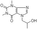 结构式 CAS# 603-00-9, 羟丙茶碱; 7-(2-羟基丙基)-1,3-二甲基-3,7-二氢-1H-嘌呤-2,6-二酮