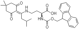 structure of CAS# 607366-21-2, N-Fmoc-N'-[1-(4,4-Dimethyl-2,6-dioxocyclohex-1-ylidene)-3-methylbutyl]-L-2,4-diaminobutyric acid;Fmoc-Dab(ivDde)-OH