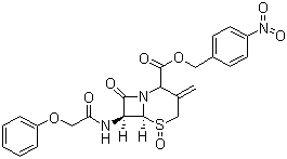 [2R-(2alpha,5beta,6alpha,7beta)]-3-亚甲基-8-氧代-7-(苯氧基乙酰氨基)-5-硫杂-1-氮杂双环[4.2.0]辛烷-2-甲酸 4-硝基苄酯 5-氧化物分子结构 (CAS 60771-27-9)