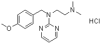structure of CAS# 63-56-9, Thonzylamine hydrochloride;N-p-Methoxybenzyl-N',N'-dimethyl-N-2-pyrimidinylethylene diamine hydrochloride; NH 188; Neohetramine hydrochloride; Resistab; Super Anahist