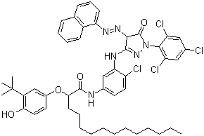 N-[4-氯-3-[[4,5-二氢-4-(1-萘偶氮)-5-氧代-1-(2,4,6-三氯苯基-1H-吡唑-3-基)氨基]苯基]-2-[3-叔丁基-4-羟基苯氧基]十四烷酰胺分子结构 (CAS 63089-83-8)