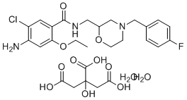 结构式 CAS# 636582-62-2, 莫沙必利柠檬酸盐二水合物