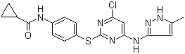 结构式 CAS# 639090-55-4, N-[4-[[4-氯-6-[(5-甲基-1H-吡唑-3-基)氨基]-2-嘧啶基]硫代]苯基]环丙甲酰胺
