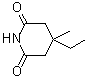 structure of CAS# 64-65-3, Bemegrid;4-Ethyl-4-methyl-2,6-piperidinedione; 4-Methyl-4-ethyl-2,6-dioxopiperidine; Agipnon; Ahypnon; Antibarbi; Bemegrid; Bemegride; Etimid; Eukraton; Malysol; Megibal; Megimid; Megimide; Methetharimide; Mikedimide; NP 13; NSC 168667; NSC 58187; Zentraleptin; beta-Ethyl-beta-methylglutarimide; beta-Methyl-beta-ethylglutarimide