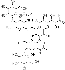 O-beta-D-吡喃半乳糖基-(1→4)-O-2-(乙酰氨基)-2-脱氧-beta-D-吡喃葡萄糖基-(1→3)-O-[O-beta-D-吡喃半乳糖基-(1→4)-2-(乙酰氨基)-2-脱氧-beta-D-吡喃葡萄糖基-(1→6)]-O-beta-D-吡喃半乳糖基-(1→4)-D-葡萄糖分子结构 (CAS 64003-52-7)