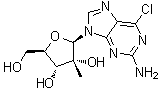 结构式 CAS# 640725-74-2, 6-氯-9-(2-C-甲基-beta-D-呋喃核糖基)-9H-嘌呤-2-胺