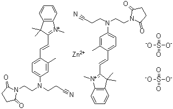 二[2-[2-[4-[(2-氰基乙基)[2-(2,5-二氧代-1-吡咯烷基)乙基]氨基]-2-甲基苯基]乙烯基]-1,3,3-三甲基-3H-吲哚鎓]锌二硫酸盐分子结构 (CAS 64282-98-0)