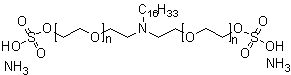 alpha,alpha'-[(Hexadecenylimino)di-2,1-ethanediyl]bis[omega-(sulfooxy)poly(oxy-1,2-ethanediyl)] diammonium salt molecular structure (CAS 65104-80-5)