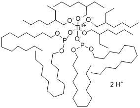 Bis(ditridecyl phosphito-κO'')tetrakis(2-ethyl-1-hexanolato)-Titanate(2-) hydrogen (1:2) molecular structure (CAS 65460-53-9)