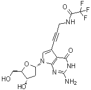 N-[3-[2-Amino-7-(2-deoxy-beta-D-erythro-pentofuranosyl)-4,7-dihydro-4-oxo-3H-pyrrolo[2,3-d]pyrimidin-5-yl]-2-propyn-1-yl]-2,2,2-trifluoroacetamide molecular structure (CAS 666847-77-4)