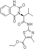structure of CAS# 672926-32-8, 2-[[(2S)-2-(1,4-Dihydro-2,4-dioxo-3(2H)-quinazolinyl)-3-methyl-1-oxobutyl]amino]-4-methyl-5-thiazolecarboxylic acid ethyl ester;Kif15-IN-1