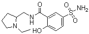 structure of CAS# 67381-52-6, O-Desmethylsulpiride;5-(Aminosulfonyl)-N-[(1-ethyl-2-pyrrolidinyl)methyl]-2-hydroxybenzamide