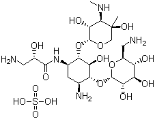 structure of CAS# 67814-76-0, Isepamicin sulfate;(2S)-3-amino-N-[(1R,2S,3S,4R,5S)-5-amino-4-[(2R,3R,4S,5S,6R)-6-(aminomethyl)-3,4,5-trihydroxy-oxan-2-yl]oxy-2-[(2R,3R,4R,5S)-3,5-dihydroxy-5-methyl-4-methylamino-oxan-2-yl]oxy-3-hydroxy-cyclohexyl]-2-hydroxy-propanamide sulfate
