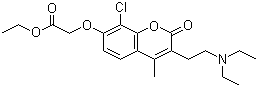 结构式 CAS# 68206-94-0, 氯克罗孟; 2-[8-氯-3-(2-二乙基氨基乙基)-4-甲基-2-氧代苯并吡喃-7-基]氧乙酸乙酯