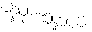 3-Ethyl-2,5-dihydro-4-methyl-N-[2-[4-[[[[(cis-4-methylcyclohexyl)amino]carbonyl]amino]sulfonyl]phenyl]ethyl]-2-oxo-1H-pyrrole-1-carboxamide molecular structure (CAS 684286-46-2)