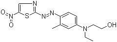 structure of CAS# 68516-81-4, Disperse Blue 106;Disperse Blue 357; 2-[Ethyl[3-methyl-4-[(5-nitrothiazol-2-yl)azo]phenyl]amino]ethanol