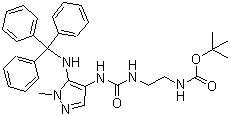 structure of CAS# 689293-69-4, tert-Butyl [2-({[1-methyl-5-(tritylamino)-1H-pyrazol-4-yl]carbamoyl}amino)ethyl]carbamate;N-[2-[[[[1-Methyl-5-[(triphenylmethyl)amino]-1H-pyrazol-4-yl]amino]carbonyl]amino]ethyl]carbamic acid tert-butyl ester