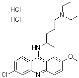 structure of CAS# 69-05-6, Quinacrine dihydrochloride;6-Chloro-9-[[4-(diethylamino)-1-methylbutyl]amino]-2-methoxyacridine dihydrochloride; 866RP; Acrichin dihydrochloride; Atabrine hydrochloride; Atebrin; Atebrine; Atebrine hydrochloride
