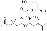 structure of CAS# 69091-17-4, 3-(Acetyloxy)-3-methylbutanoic acid (1S)-1-(1,4-dihydro-5,8-dihydroxy-1,4-dioxo-2-naphthalenyl)-4-methyl-3-pentenyl ester