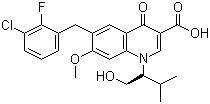 structure of CAS# 697761-98-1, Elvitegravir;GS 9137; JTK 303; 6-(3-Chloro-2-fluorobenzyl)-1-[1(S)-(hydroxymethyl)-2-methylpropyl]-7-methoxy-4-oxo-1,4-dihydroquinoline-3-carboxylic acid