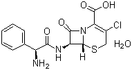 结构式 CAS# 70356-03-5, 头孢克洛(一水物); 头孢氯氨苄(一水物); 8-(2-氨基-2-苯基乙酰基)氨基-4-氯-7-氧代-2-硫杂-6-氮杂双环[4.2.0]辛-4-烯-5-羧酸一水物
